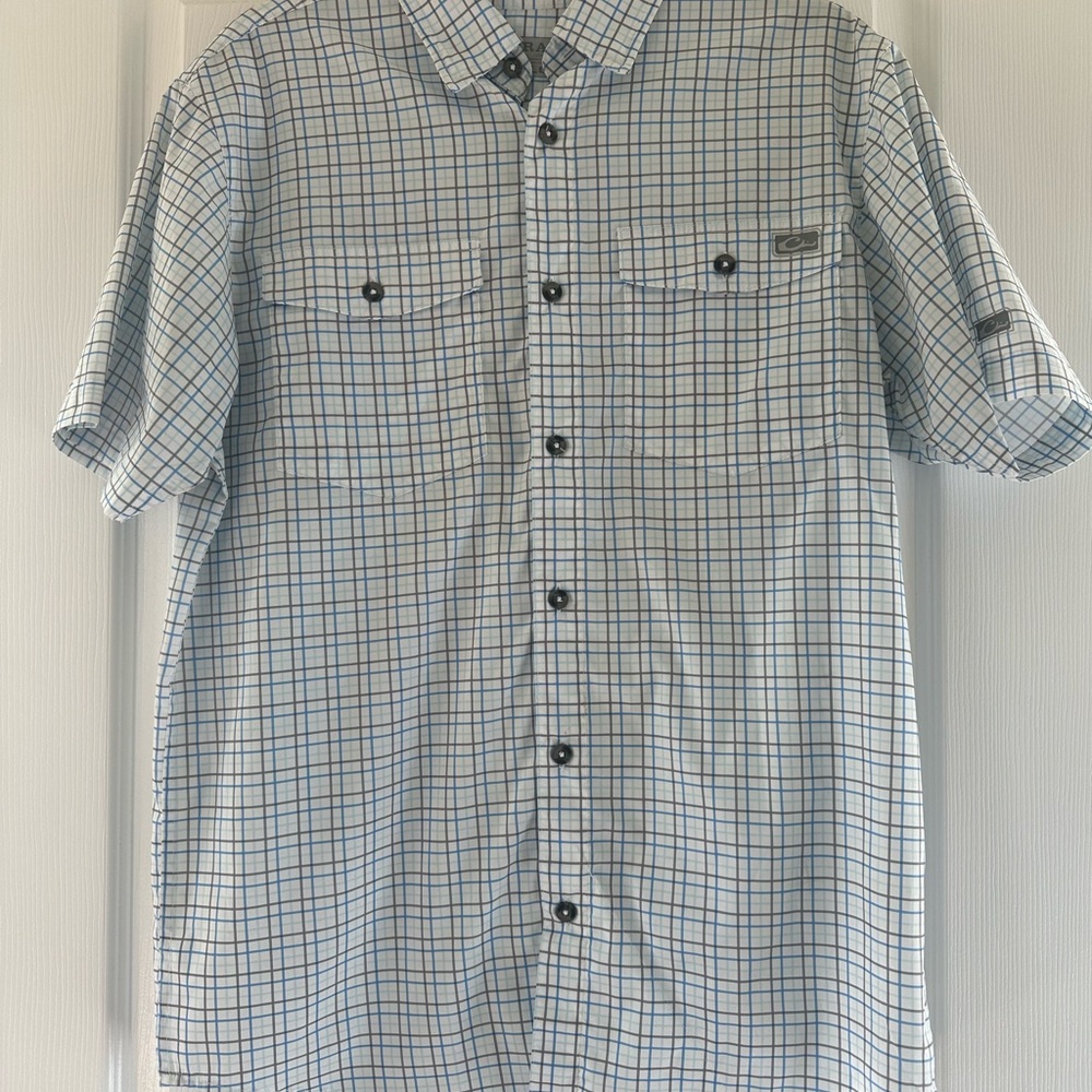 Drake Men's Blue and White Plaid Shirt